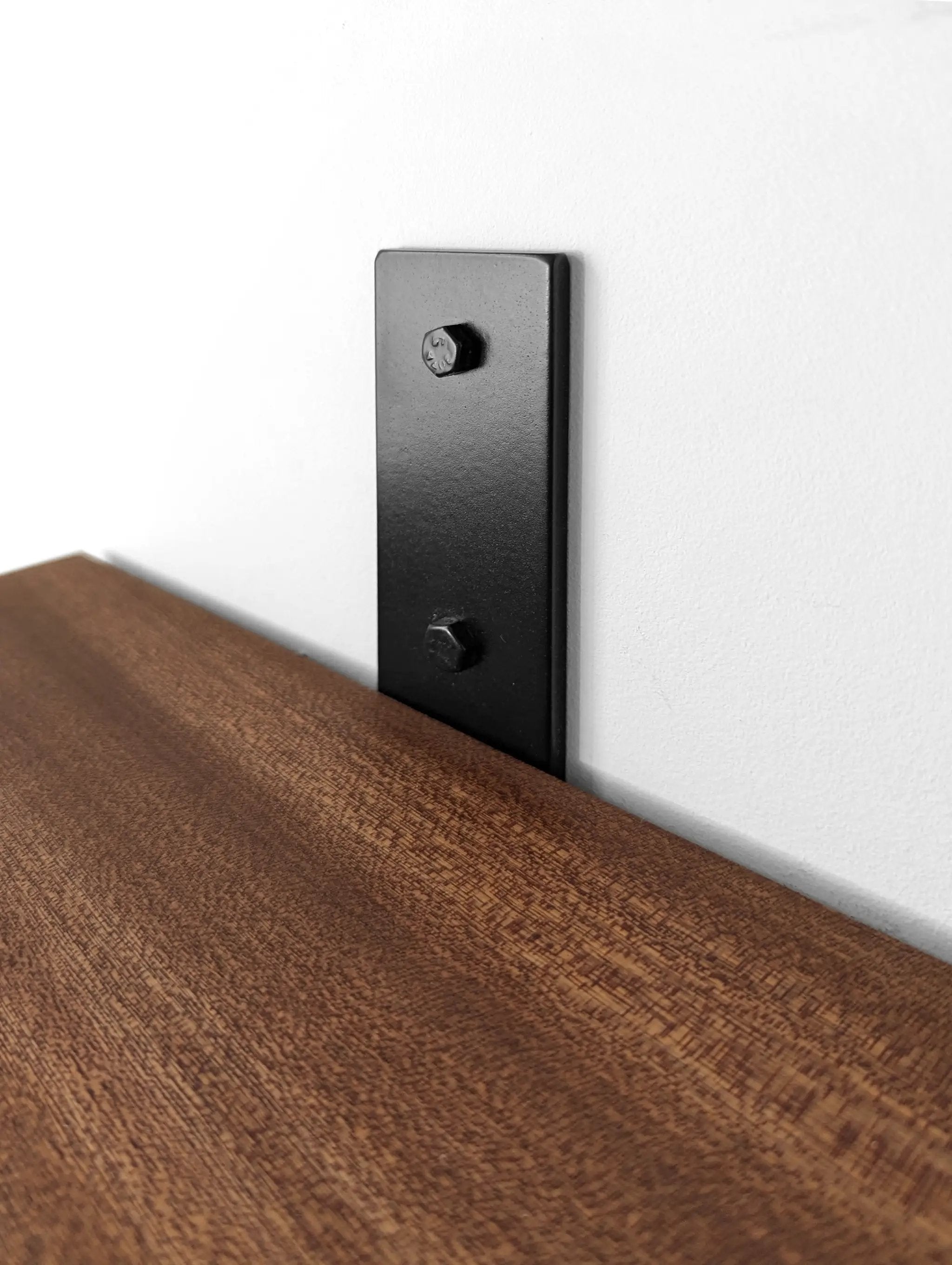 Thick Mahogany Shelf with Black Steel J Brackets by NookWoodworking