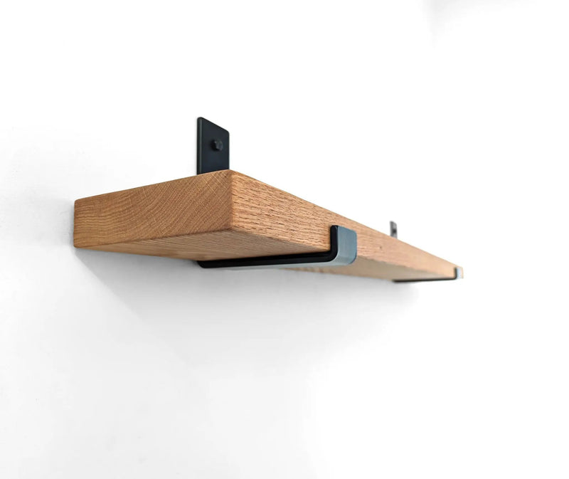 Thick Oak Shelf with Black Steel J Brackets by NookWoodworking