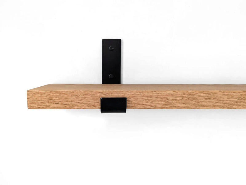 Thick Oak Shelf with Black Steel J Brackets by NookWoodworking