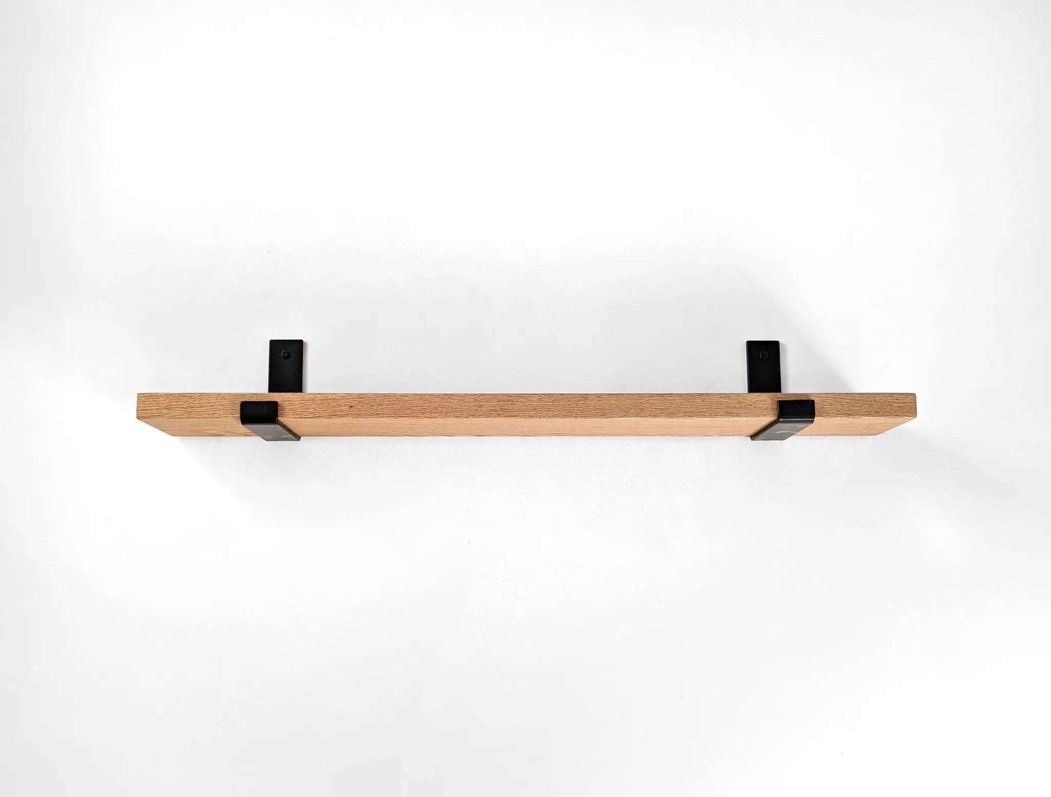 Thick Oak Shelf with Black Steel J Brackets by NookWoodworking