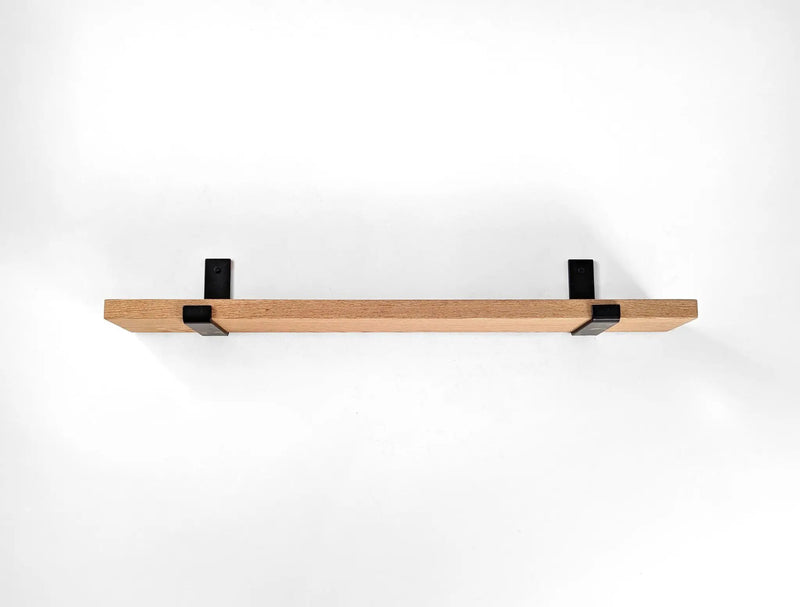 Thick Oak Shelf with Black Steel J Brackets by NookWoodworking
