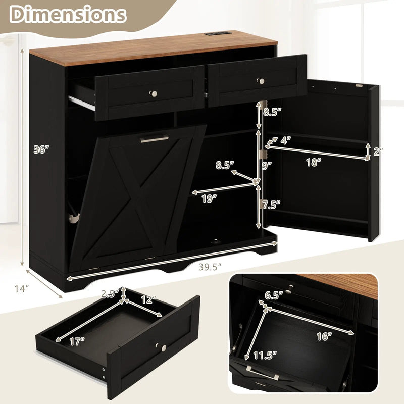 Tilt Out Trash Can Cabinet with Outlets and Adjustable Shelf by DirectDeals