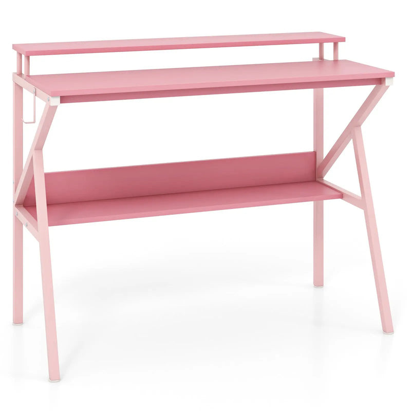 Space Saving Computer Desk with Monitor Stand and Extra Storage Shelf for Work Study by DirectDeals