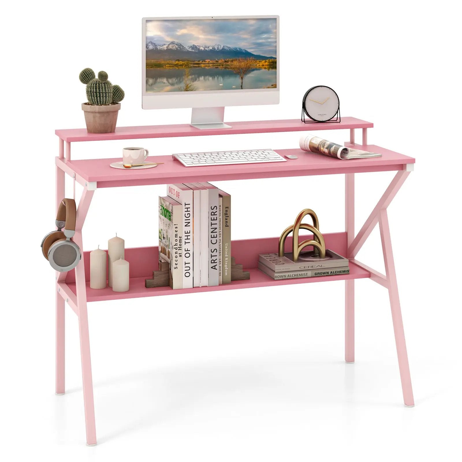 Space Saving Computer Desk with Monitor Stand and Extra Storage Shelf for Work Study by DirectDeals
