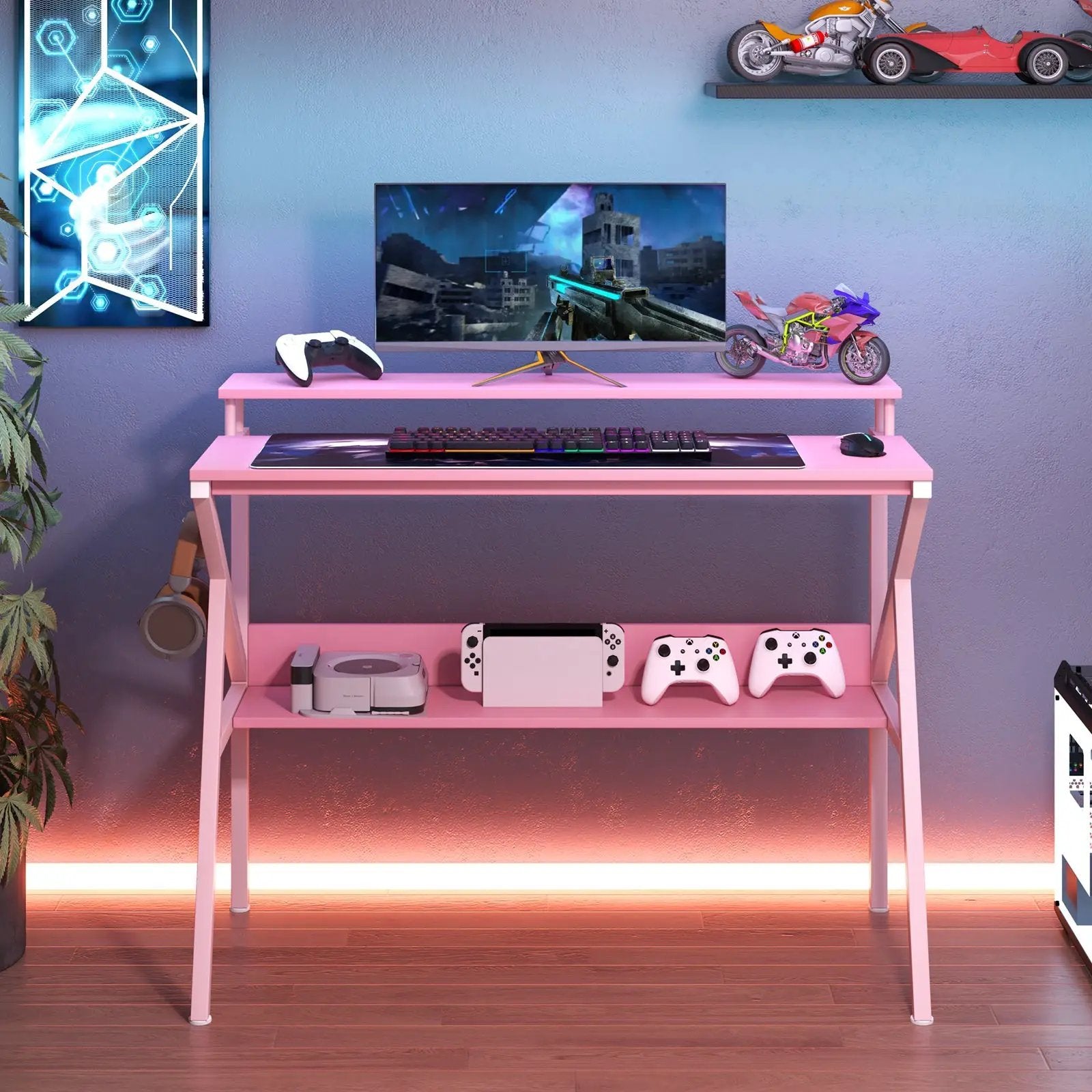 Space Saving Computer Desk with Monitor Stand and Extra Storage Shelf for Work Study by DirectDeals