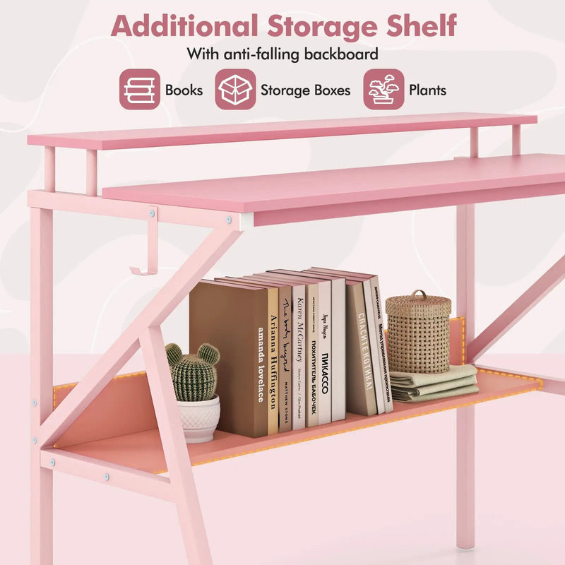 Space Saving Computer Desk with Monitor Stand and Extra Storage Shelf for Work Study by DirectDeals