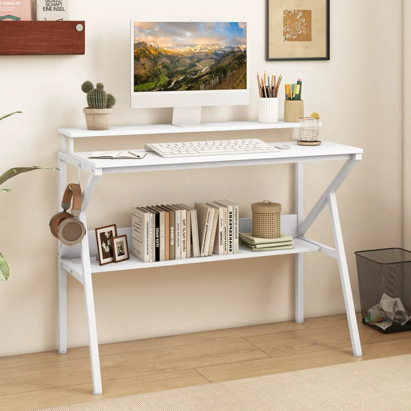 Space Saving Computer Desk with Monitor Stand and Extra Storage Shelf for Work Study by DirectDeals