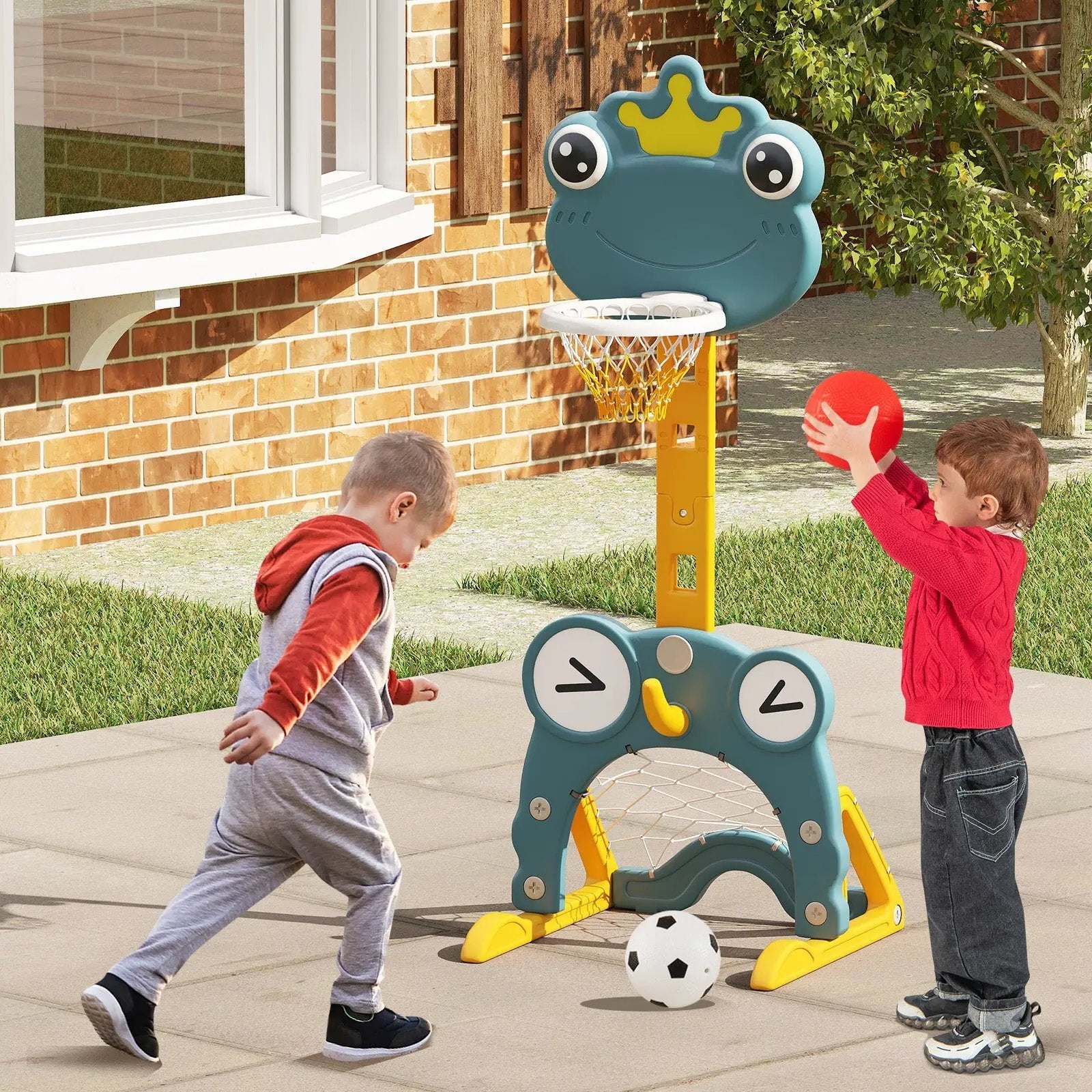 4-in-1 Toddler Basketball Hoop with Rim and Soccer Goal for 3+ Kids by DirectDeals