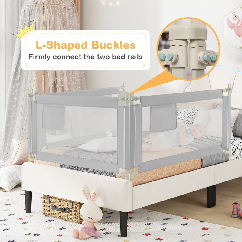Toddler Bedrail with Side Pocket and 24 Adjustable Heights-Gray by DirectDeals