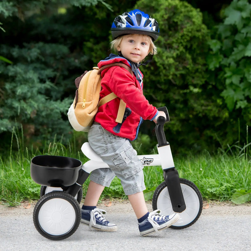 Toddler Convertible Trike with 86° Limited Steering Angle and Carbon Steel Frame-White by DirectDeals