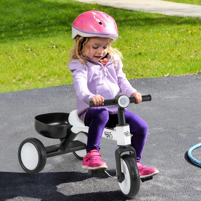 Toddler Convertible Trike with 86° Limited Steering Angle and Carbon Steel Frame-White by DirectDeals