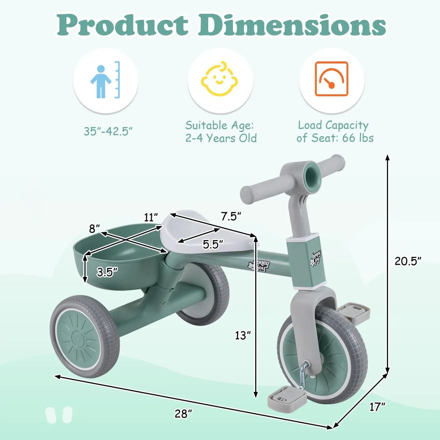 Convertible Toddler Trike with 86° Limited Steering Angle by DirectDeals