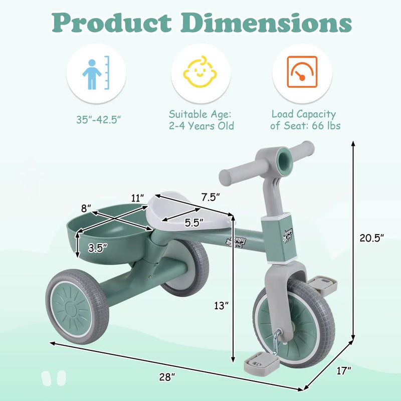 Convertible Toddler Trike with 86° Limited Steering Angle by DirectDeals