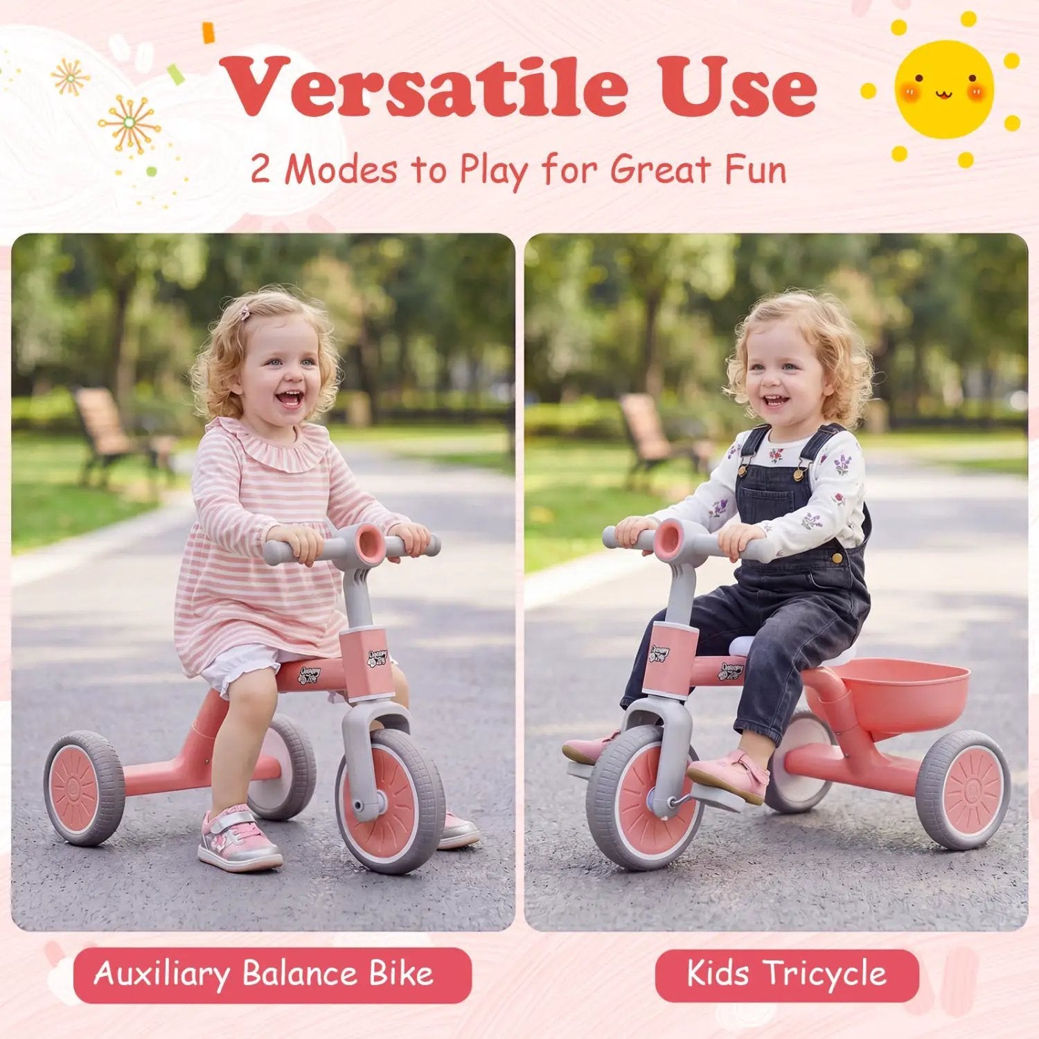 Convertible Toddler Trike with 86° Limited Steering Angle by DirectDeals