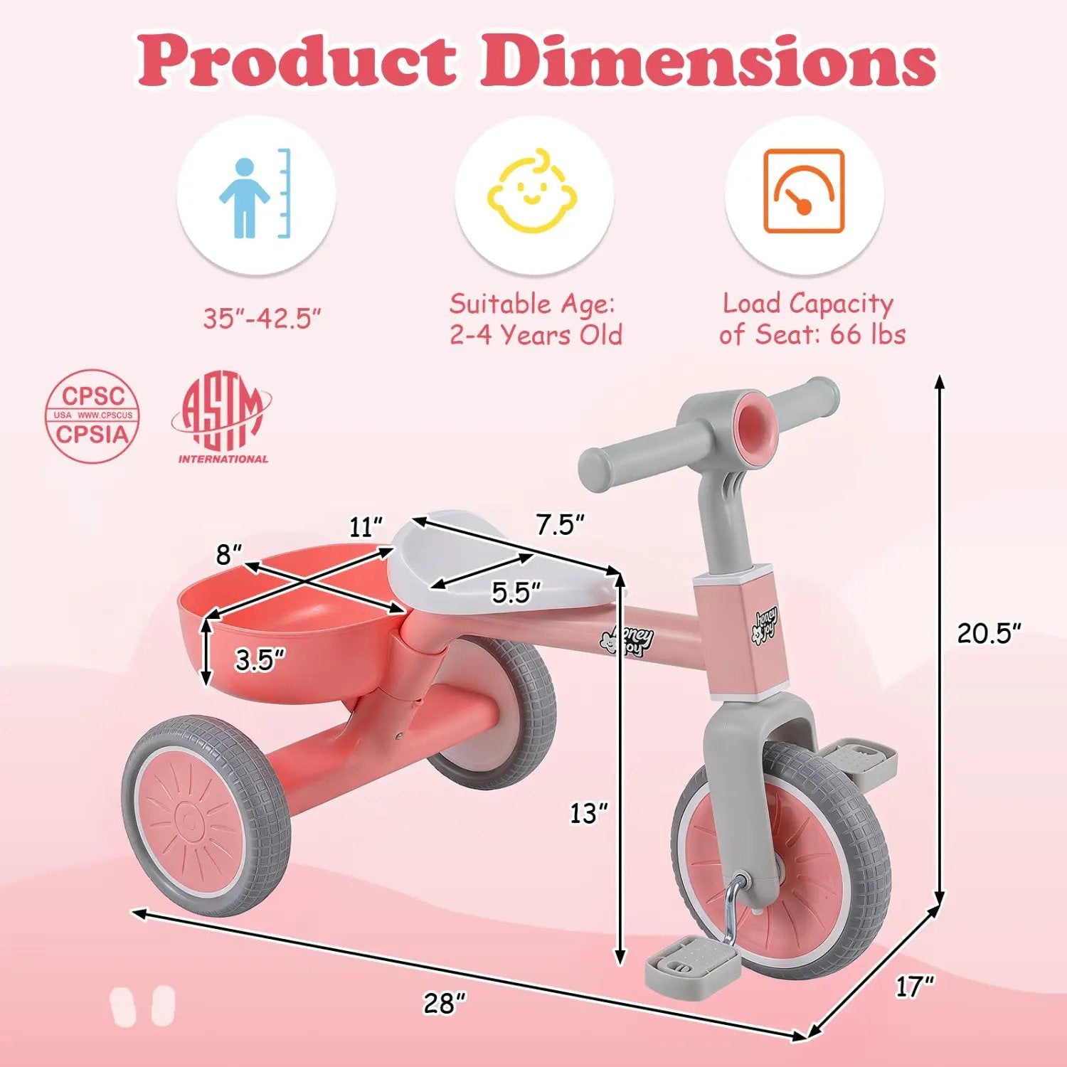 Convertible Toddler Trike with 86° Limited Steering Angle by DirectDeals