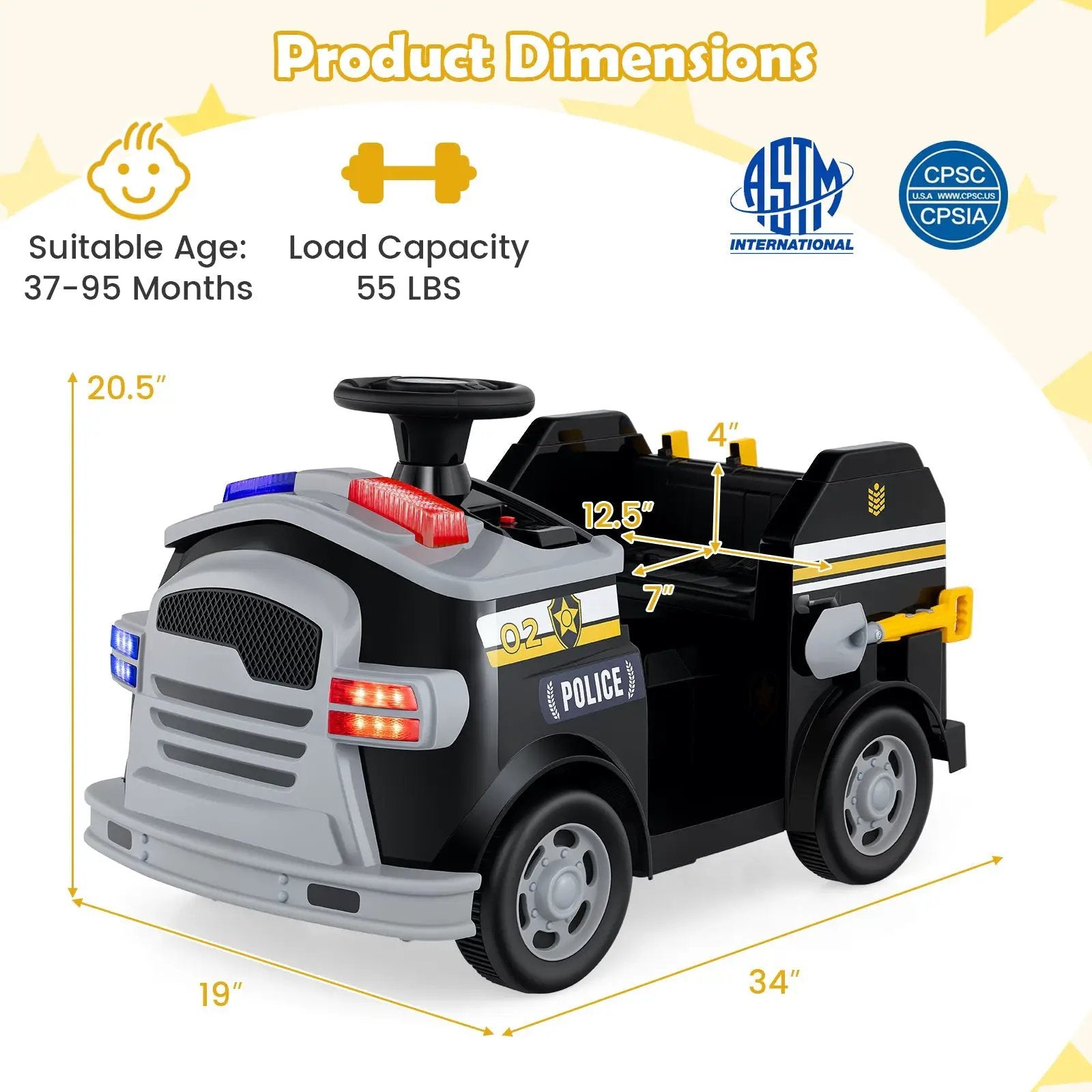 12V Toddler Fire Toy Car with Shovel and Wrench for Ages 37-95 Months by DirectDeals