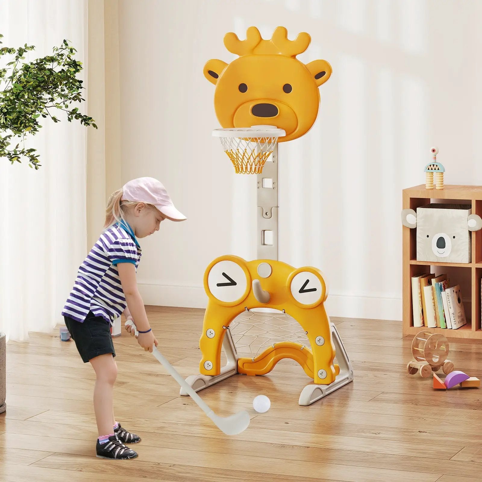 4-in-1 Toddler Height Adjustable Basketball Hoop with Ring Toss for 3+ Kids by DirectDeals