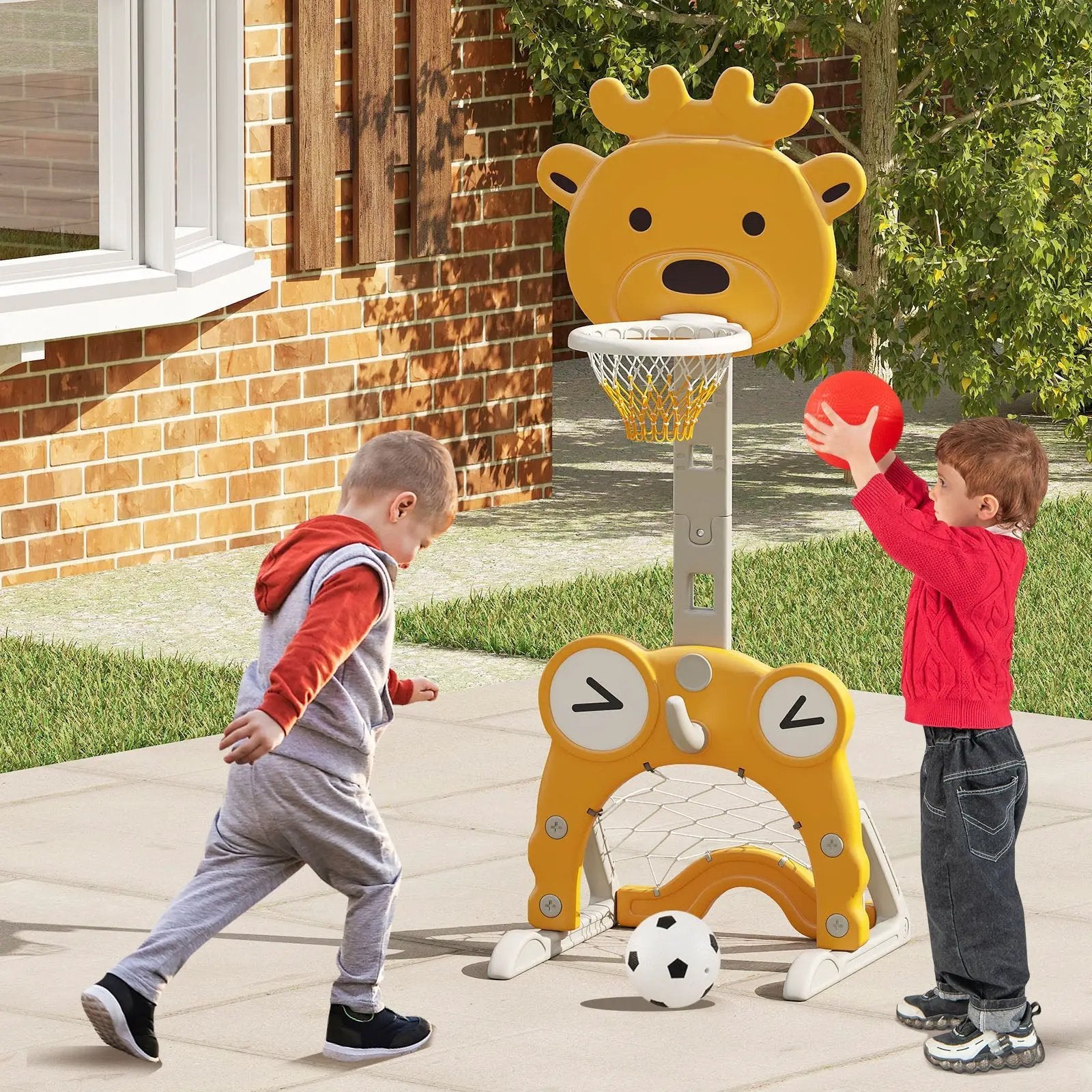 4-in-1 Toddler Height Adjustable Basketball Hoop with Ring Toss for 3+ Kids by DirectDeals