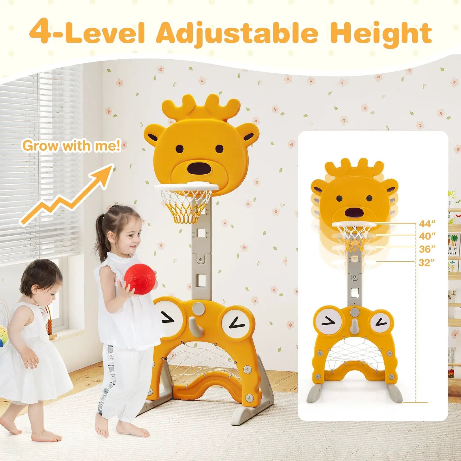 4-in-1 Toddler Height Adjustable Basketball Hoop with Ring Toss for 3+ Kids by DirectDeals