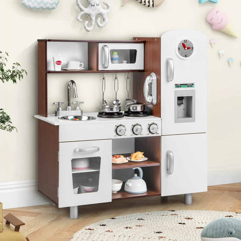 Kids Kitchen Playset with Realistic Sounds and Lights-Brown & White by DirectDeals