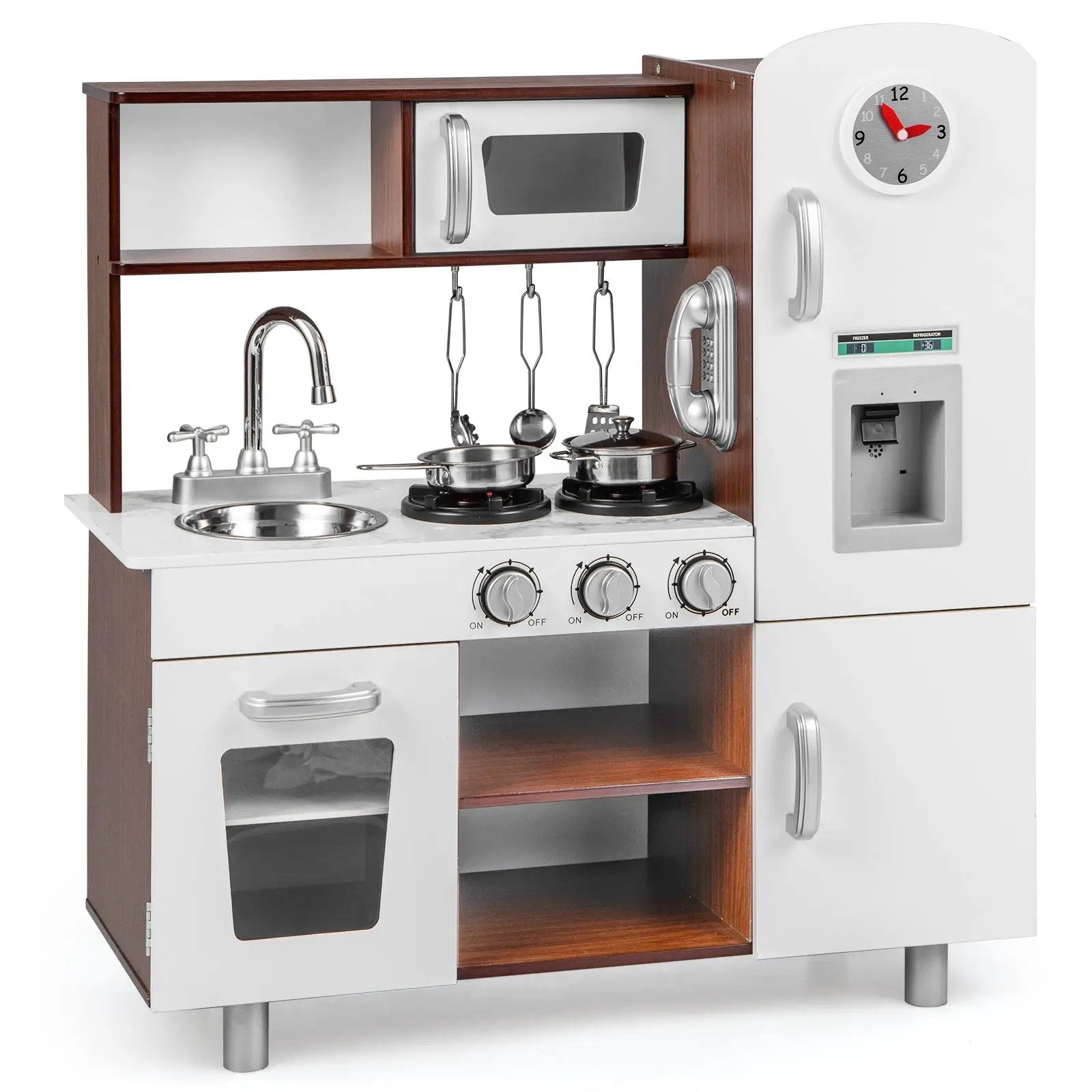Kids Kitchen Playset with Realistic Sounds and Lights-Brown & White by DirectDeals