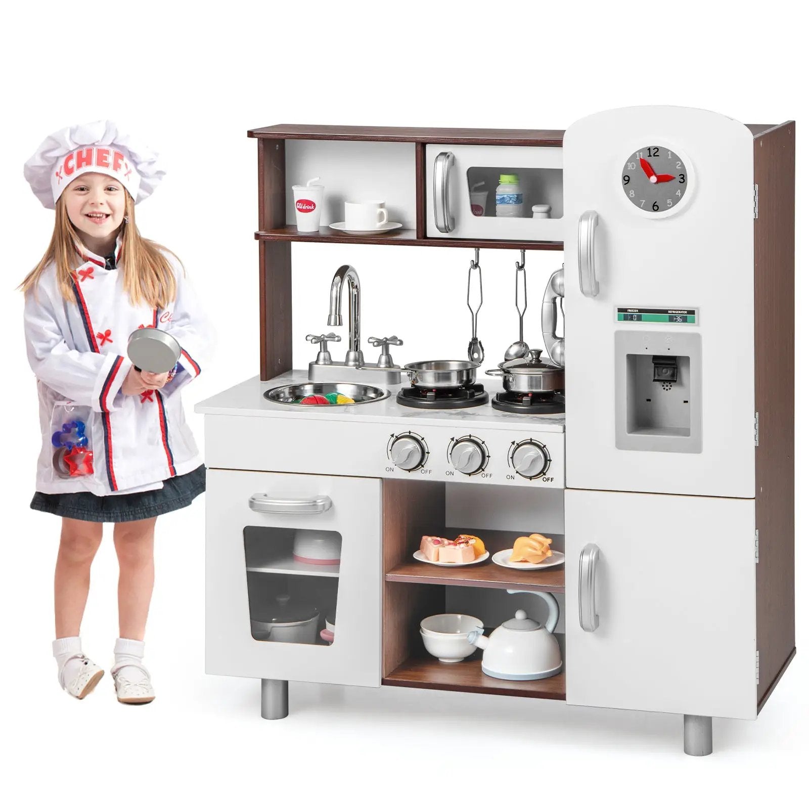 Kids Kitchen Playset with Realistic Sounds and Lights-Brown & White by DirectDeals
