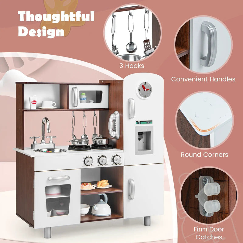 Kids Kitchen Playset with Realistic Sounds and Lights-Brown & White by DirectDeals