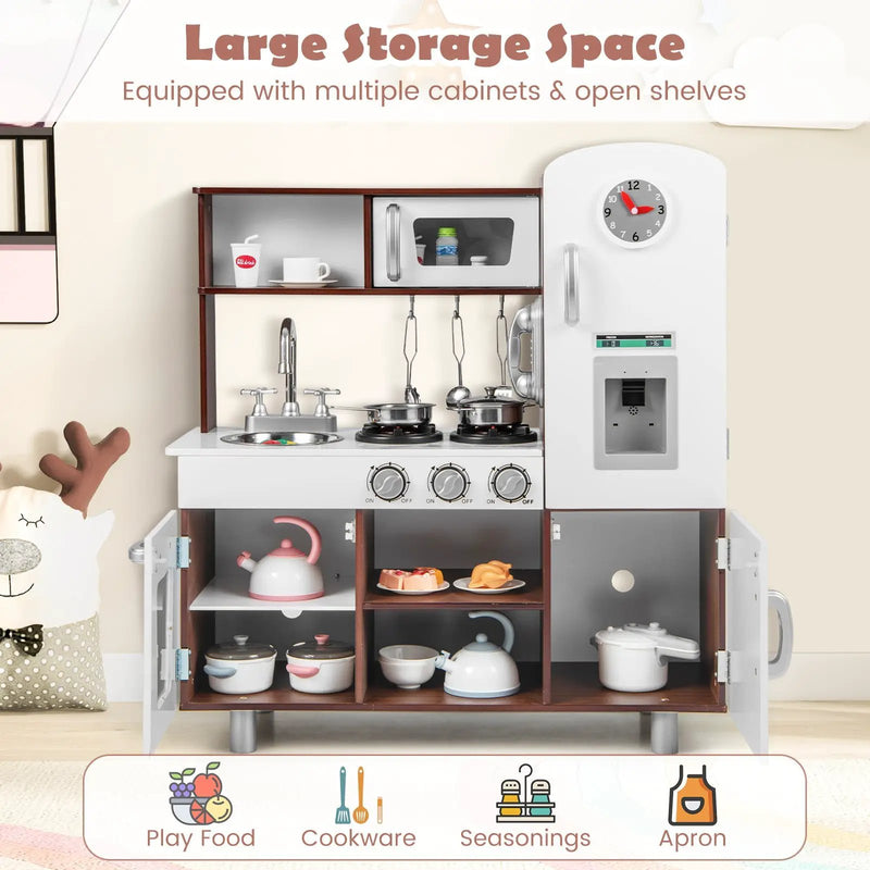 Kids Kitchen Playset with Realistic Sounds and Lights-Brown & White by DirectDeals