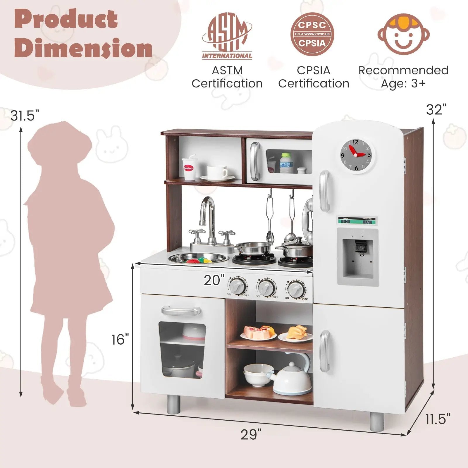 Kids Kitchen Playset with Realistic Sounds and Lights-Brown & White by DirectDeals
