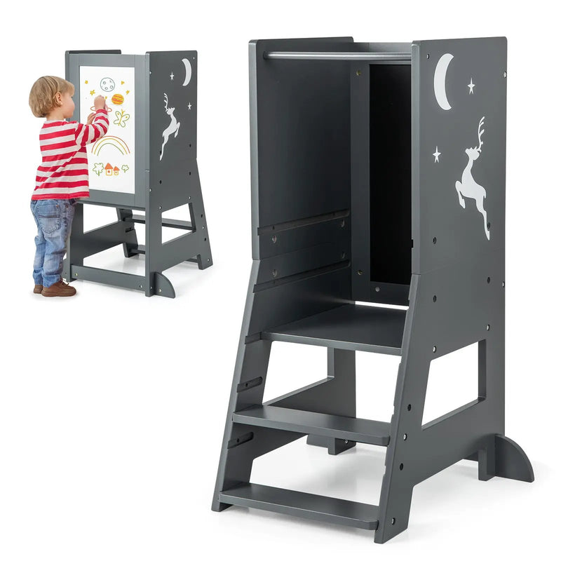 Toddler Kitchen Stool Baby Standing Tower with Chalkboard and Whiteboard by DirectDeals