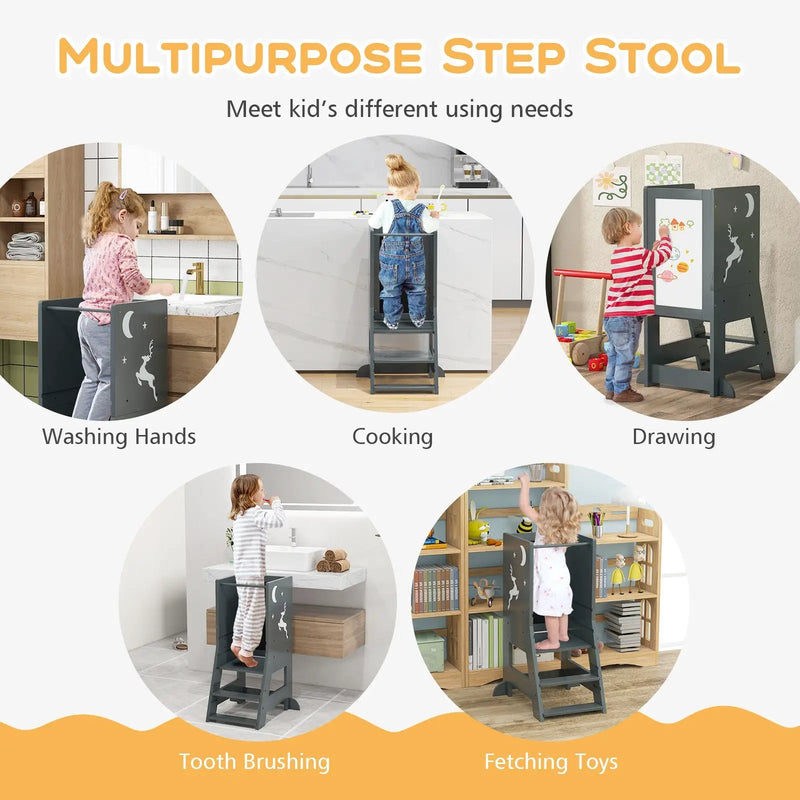 Toddler Kitchen Stool Baby Standing Tower with Chalkboard and Whiteboard by DirectDeals
