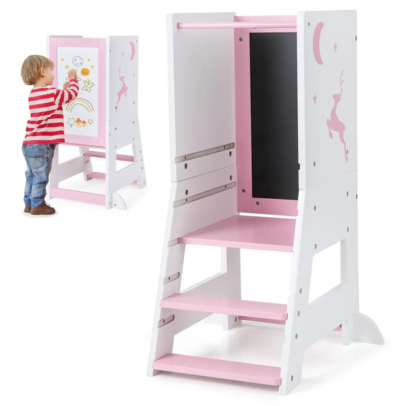Toddler Kitchen Stool Baby Standing Tower with Chalkboard and Whiteboard by DirectDeals
