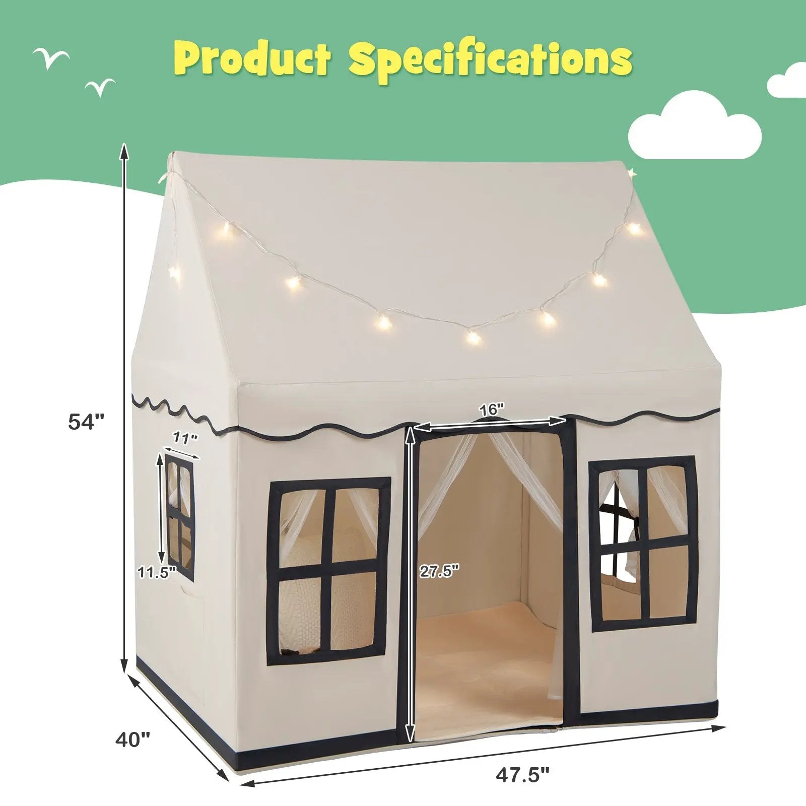 Toddler Large Playhouse with Star String Lights by DirectDeals
