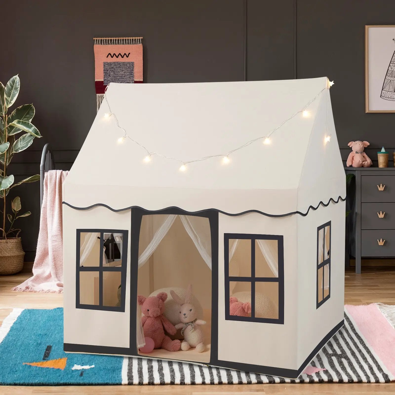 Toddler Large Playhouse with Star String Lights by DirectDeals