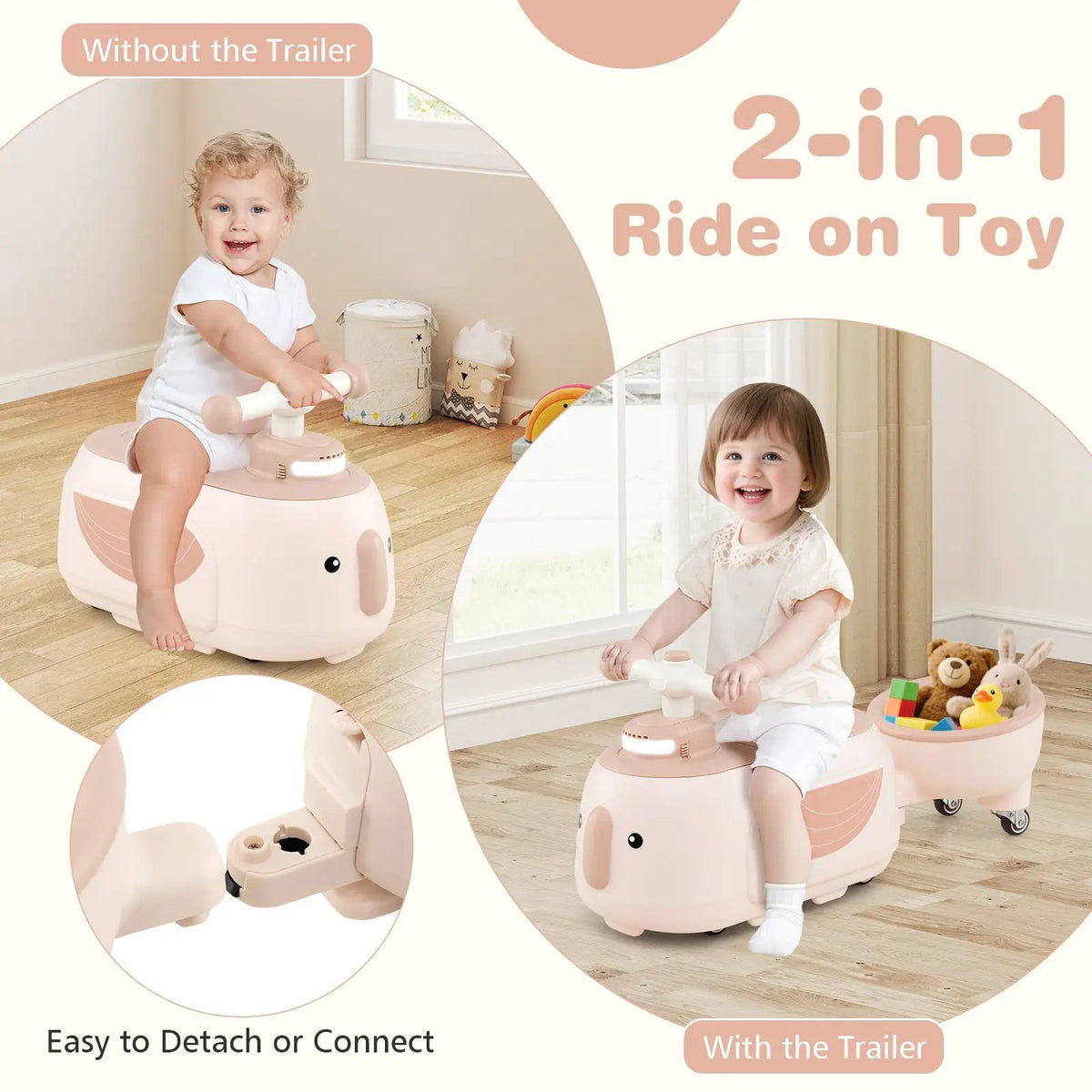 Toddler Ride on Toy with Trailer and Light Music by DirectDeals