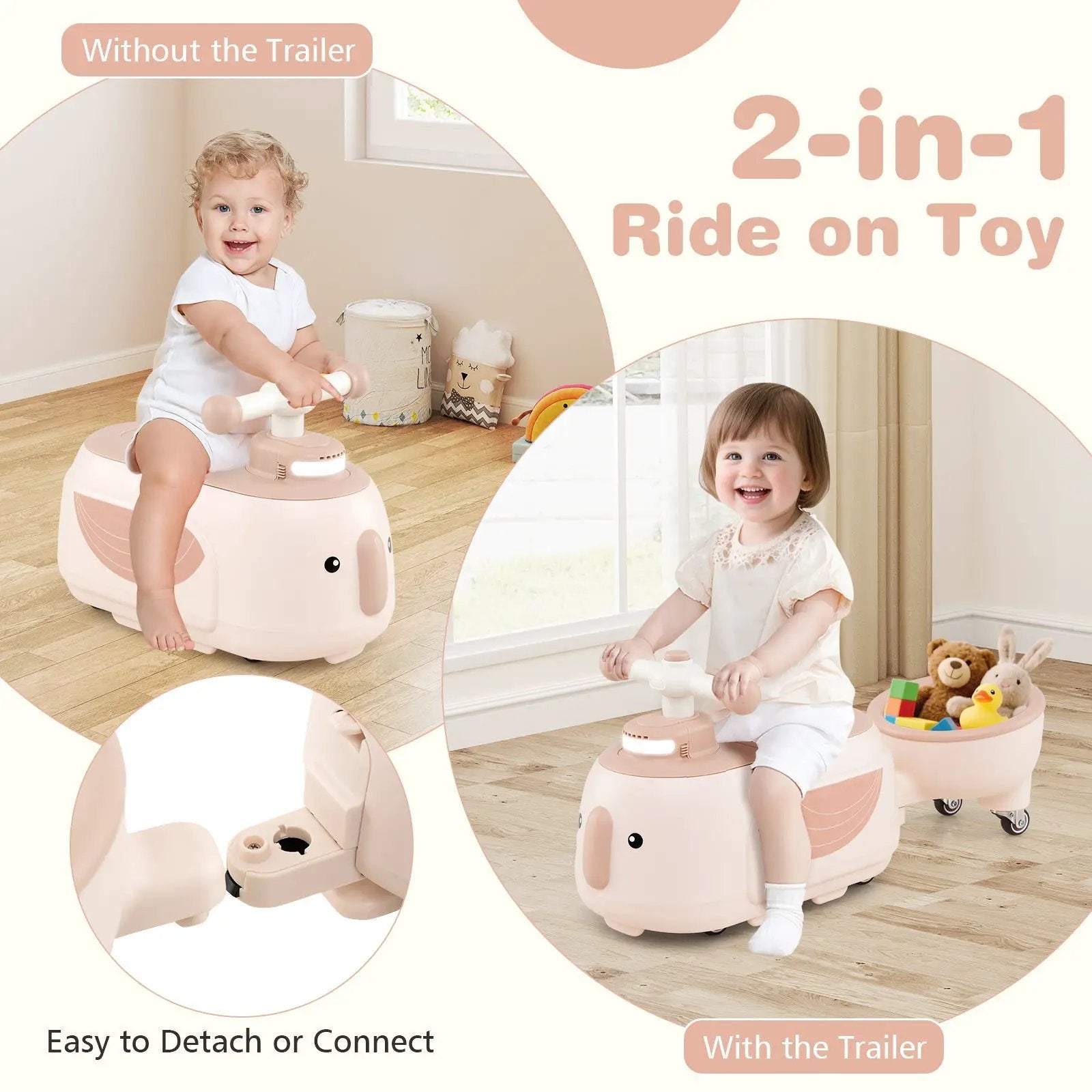 Toddler Ride on Toy with Trailer and Light Music by DirectDeals