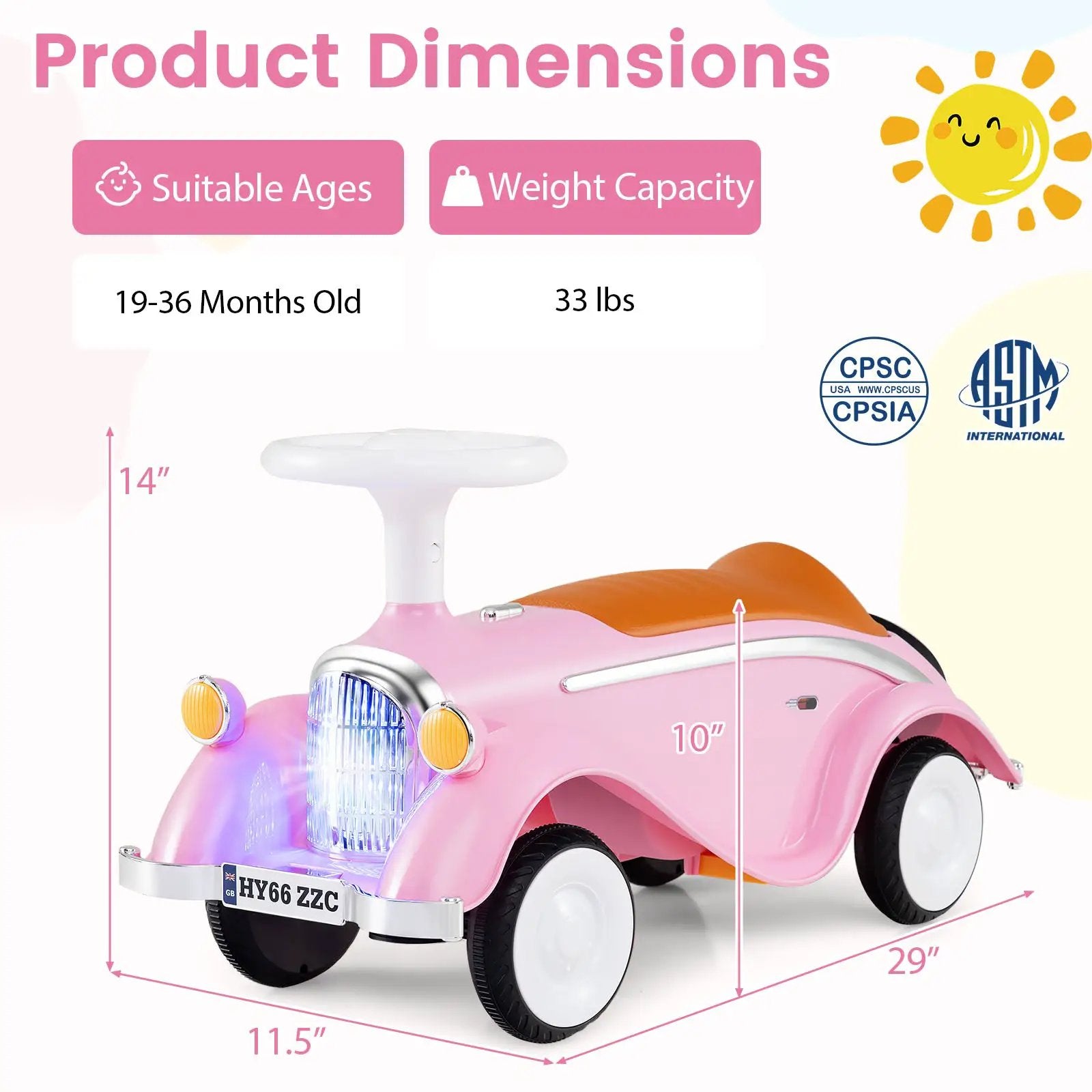 Toddler Ride on Toy Classic Sliding Car with Horn and LED Headlight by DirectDeals
