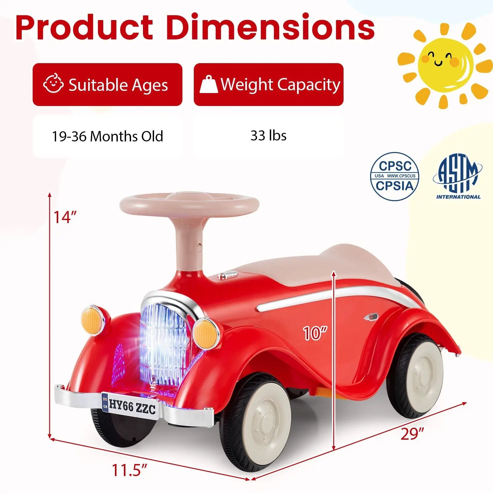Toddler Ride on Toy Classic Sliding Car with Horn and LED Headlight by DirectDeals