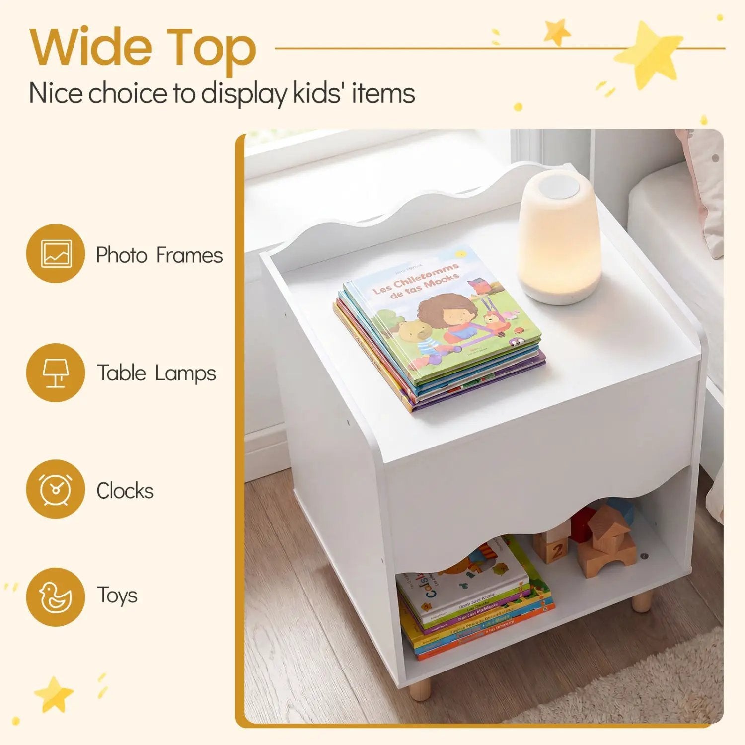 Toddler Scalloped Side Table with Wide Top & Open Compartment by DirectDeals