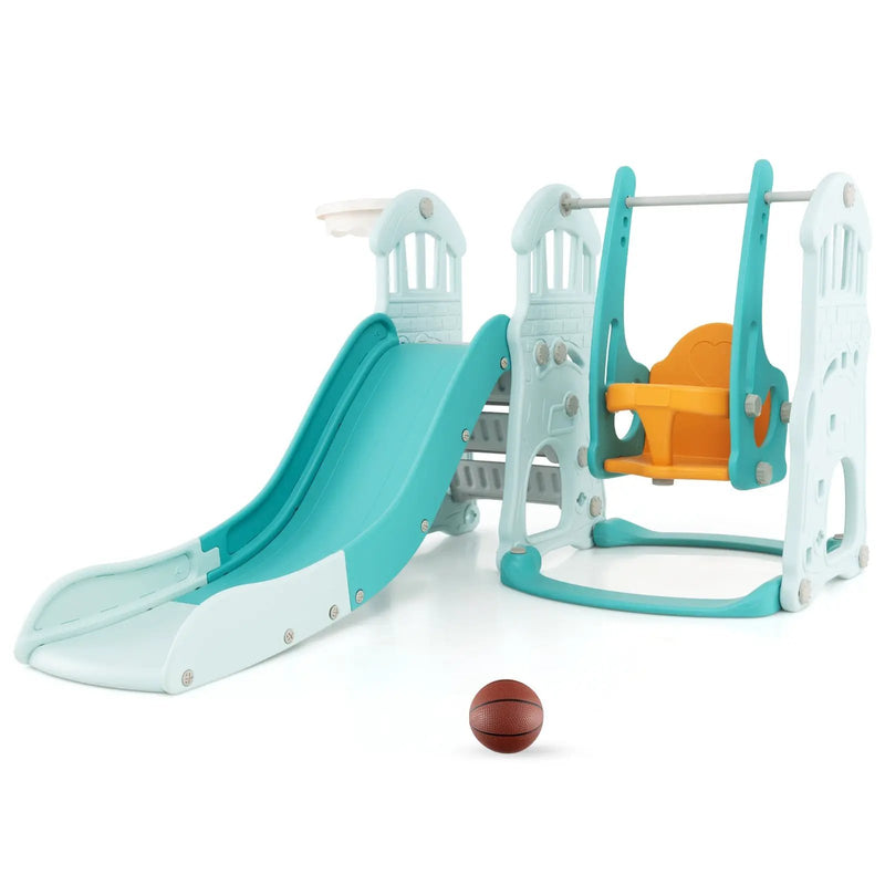 Toddler Slide and Swing Set with Extra-long Slide Height Adjustable Swing Basketball Hoop and Climber by DirectDeals