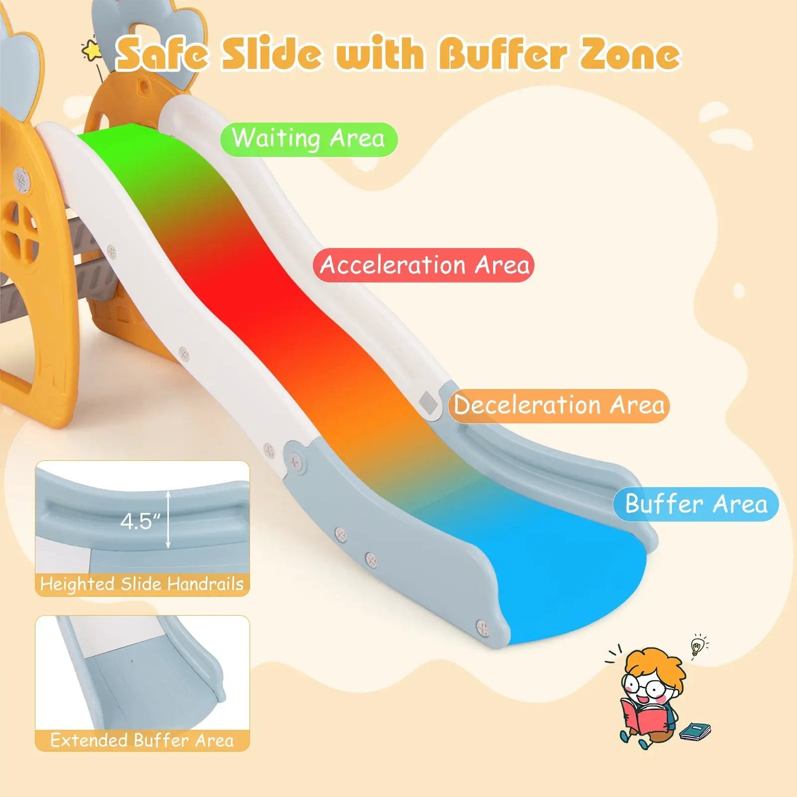 Foldable Slide with Basketball Hoop and Buffer Zone for Kids Aged 3+ Years Old by DirectDeals