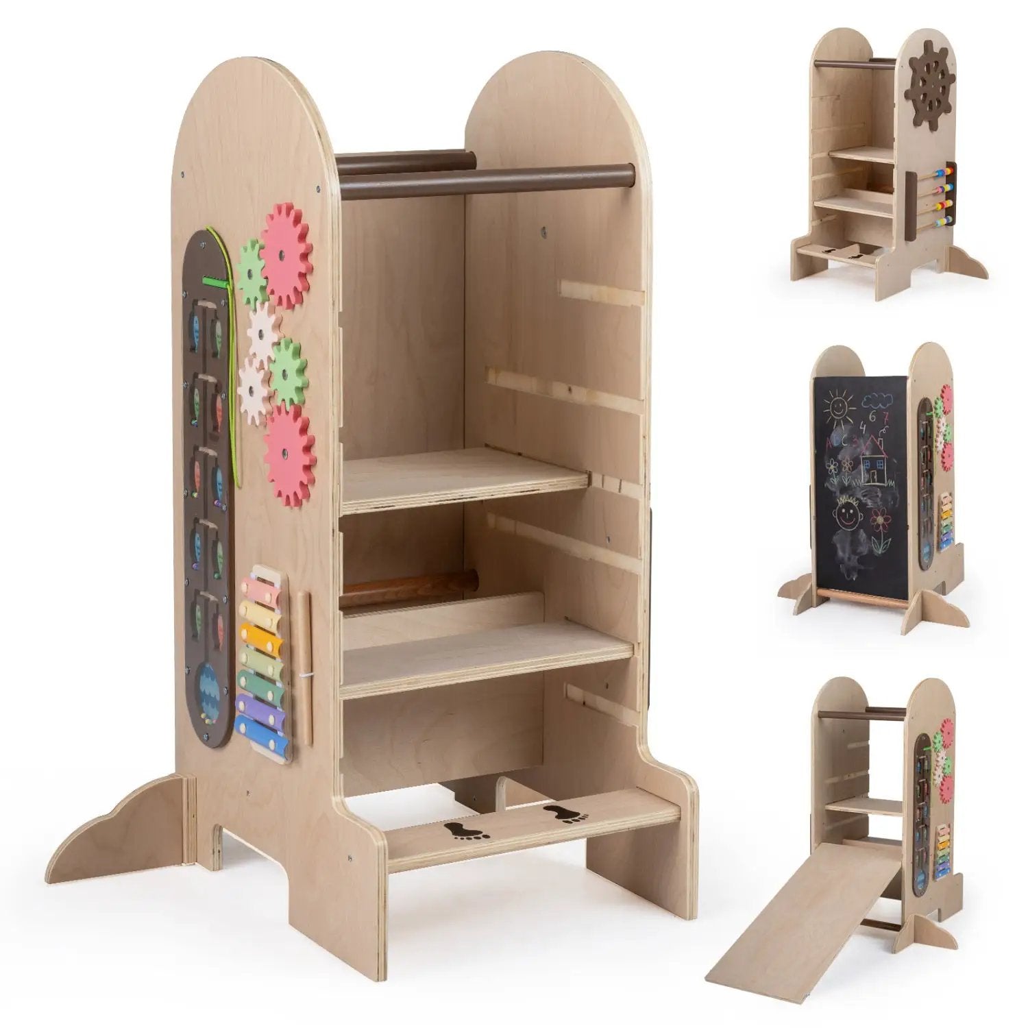 Toddler Standing Tower Kids Step Stool with Adjustable Height Chalkboard and Slide by DirectDeals