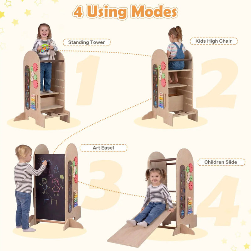 Toddler Standing Tower Kids Step Stool with Adjustable Height Chalkboard and Slide by DirectDeals
