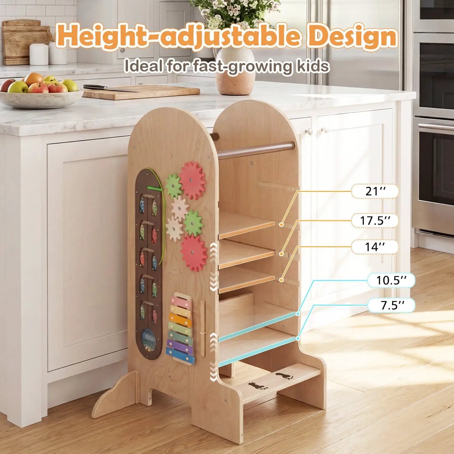 Toddler Standing Tower Kids Step Stool with Adjustable Height Chalkboard and Slide by DirectDeals
