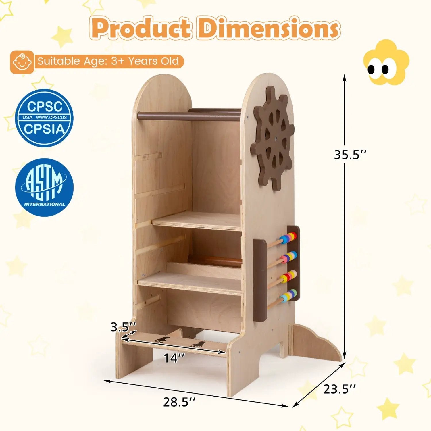 Toddler Standing Tower Kids Step Stool with Adjustable Height Chalkboard and Slide by DirectDeals