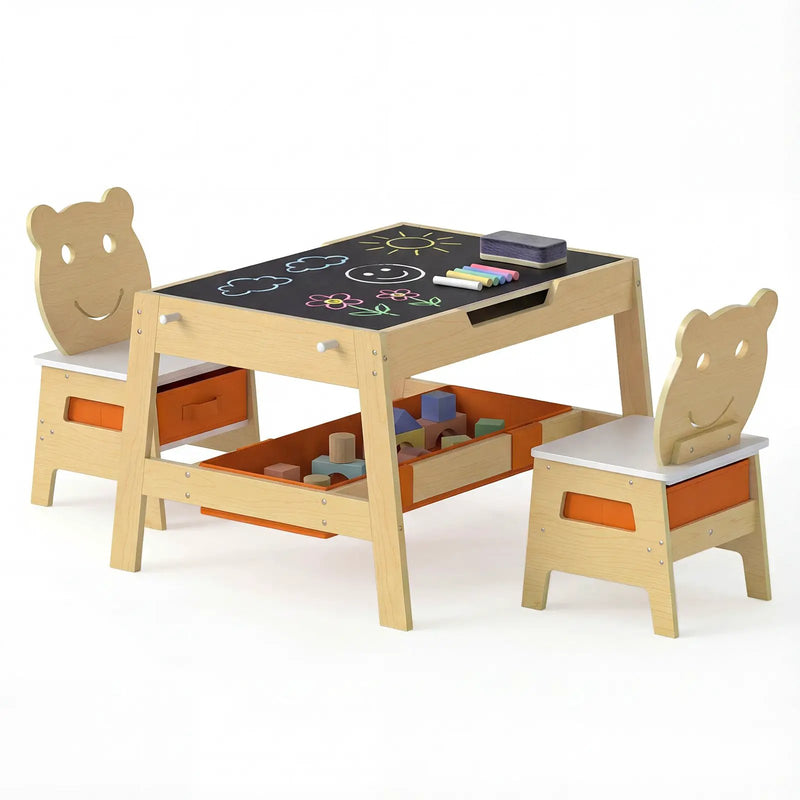 Toddler Table and 2 Chairs 5-in-1 Cute Art Desk Set with Reversible Chalkboard Whiteboard by DirectDeals