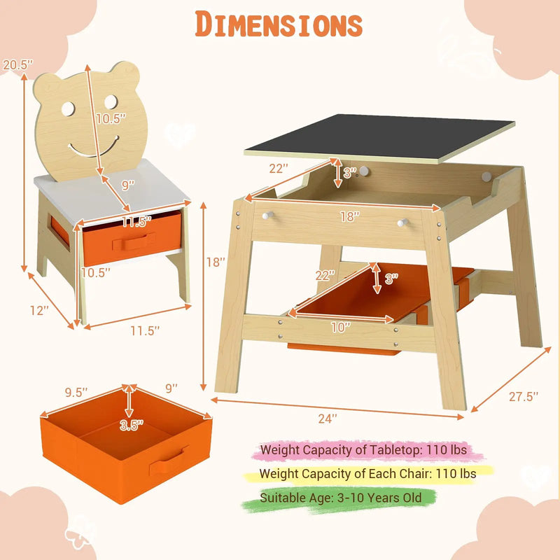 Toddler Table and 2 Chairs 5-in-1 Cute Art Desk Set with Reversible Chalkboard Whiteboard by DirectDeals