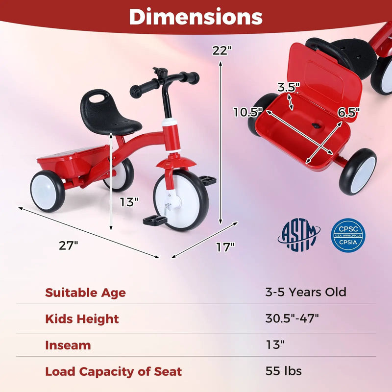Toddler Tricycle with Glowing Wheels and 4-Level Adjustable Seat by DirectDeals