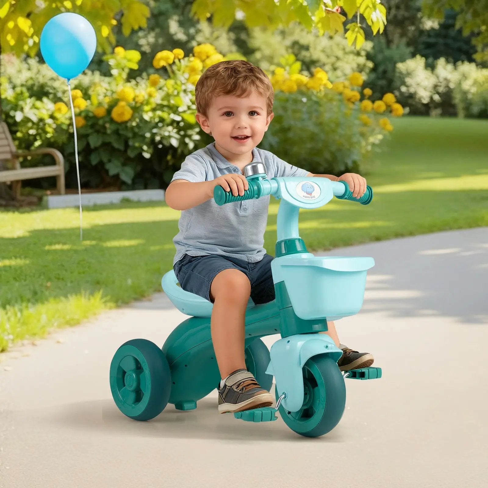 Toddler Tricycle with Limited Steering with Front Baskets and Bell by DirectDeals