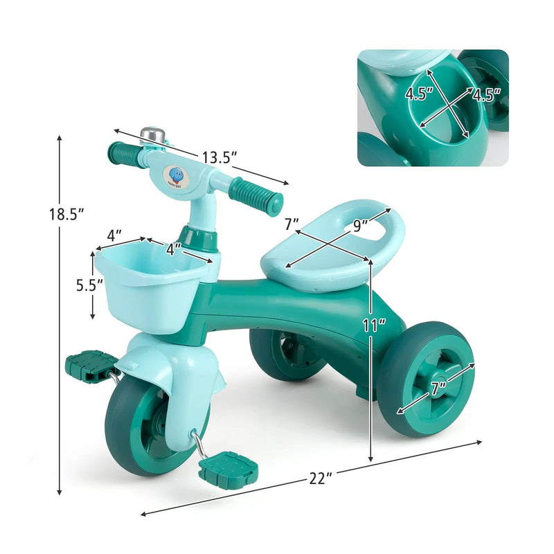 Toddler Tricycle with Limited Steering with Front Baskets and Bell by DirectDeals